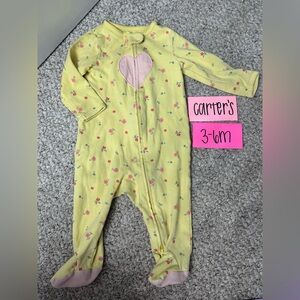 ❤️NWOT Carter's Infant Yellow Floral with Heart Zipper Footies, 3-6M